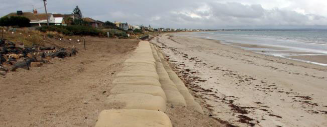 Geobags used along vulnerable Australian beaches.  22111817