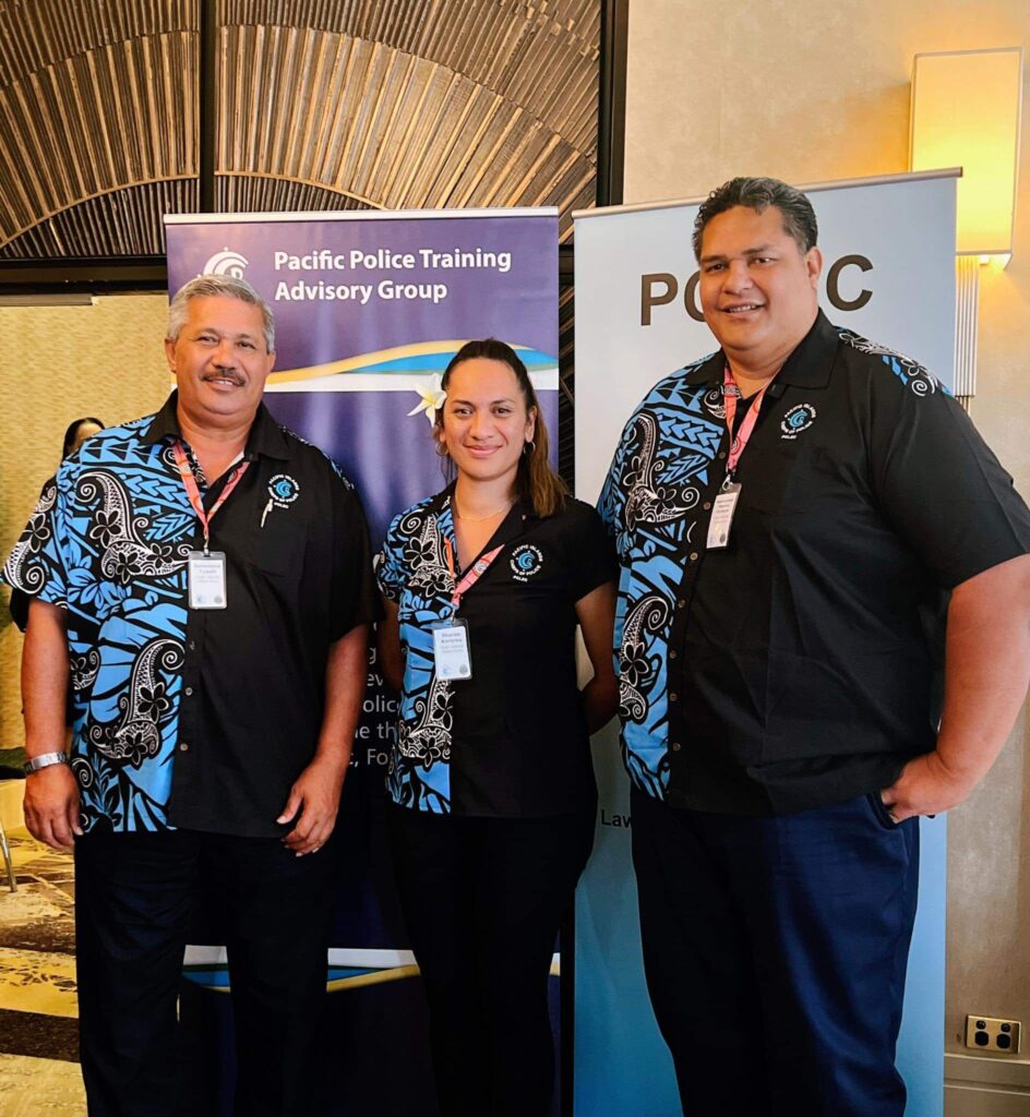 Cook Islands Police officers, Commander of Frontline Police, Inspector Solomona Tuaati, Commander of Prevention, Inspector Maevarangi Kirikava, and Sergeant Sharon Kareroa at the Pacific Community Law Enforcement Cooperation (PCLEC) conference in Brisbane.  22120503