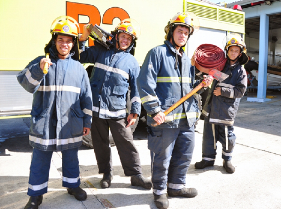 Rescue fire officers in training