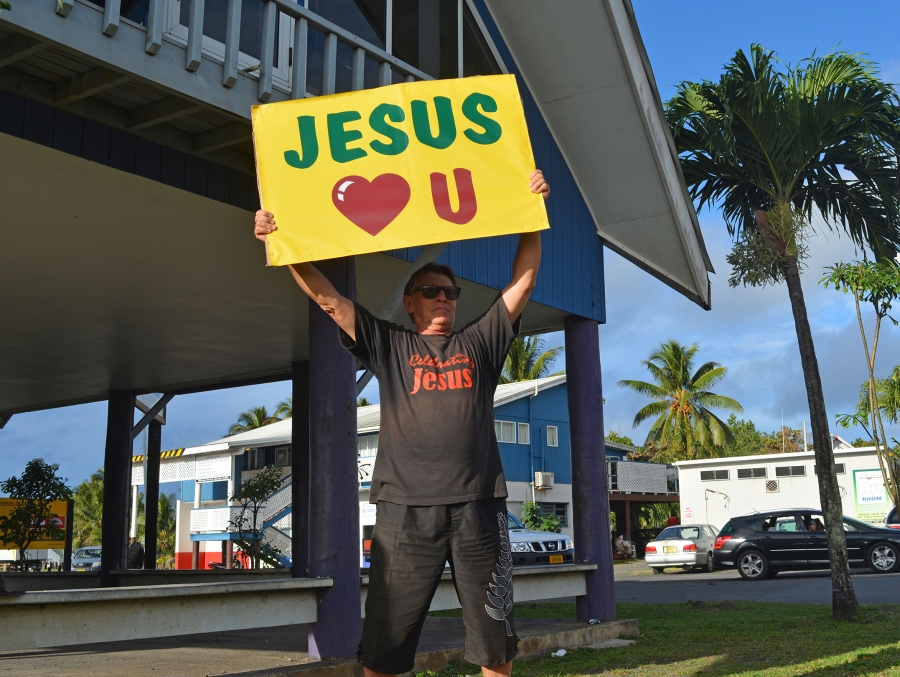 Demonstrator for Jesus spreads the word