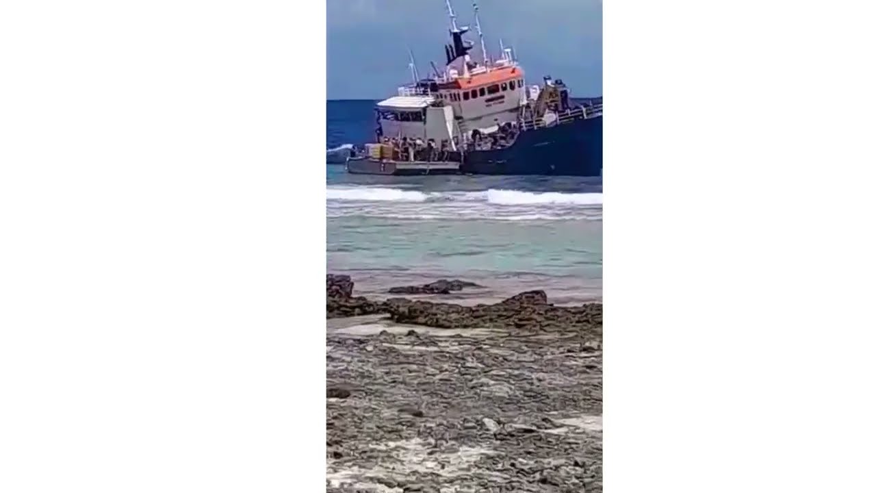 Shipping Vessel Stranded on Manhiki Reef