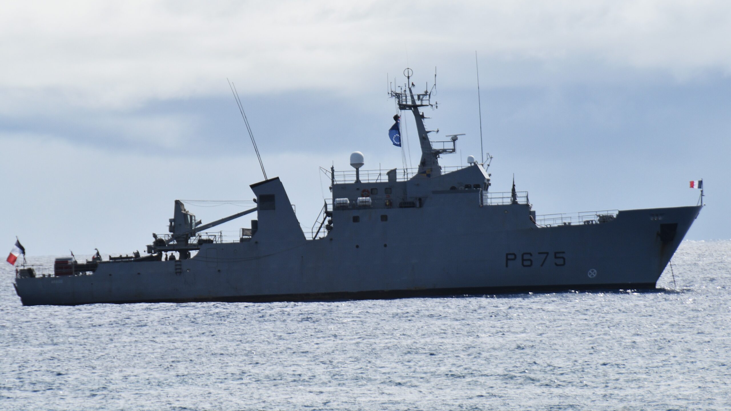 Visiting French naval vessel engaged in surveillance patrols