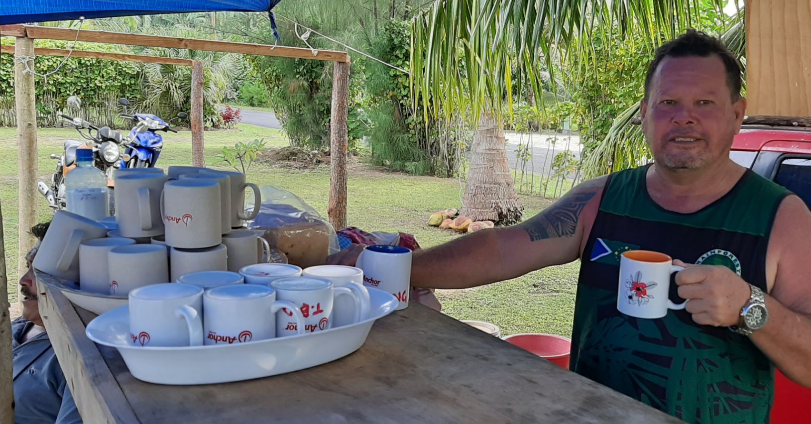 Serving coffee the old fashioned way at Aitutaki’s new hangout spot