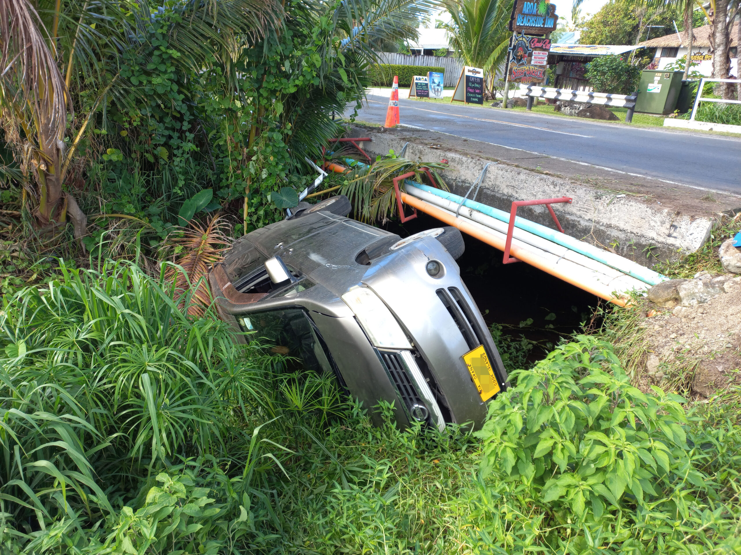 Lucky escape for driver after van plunges into stream